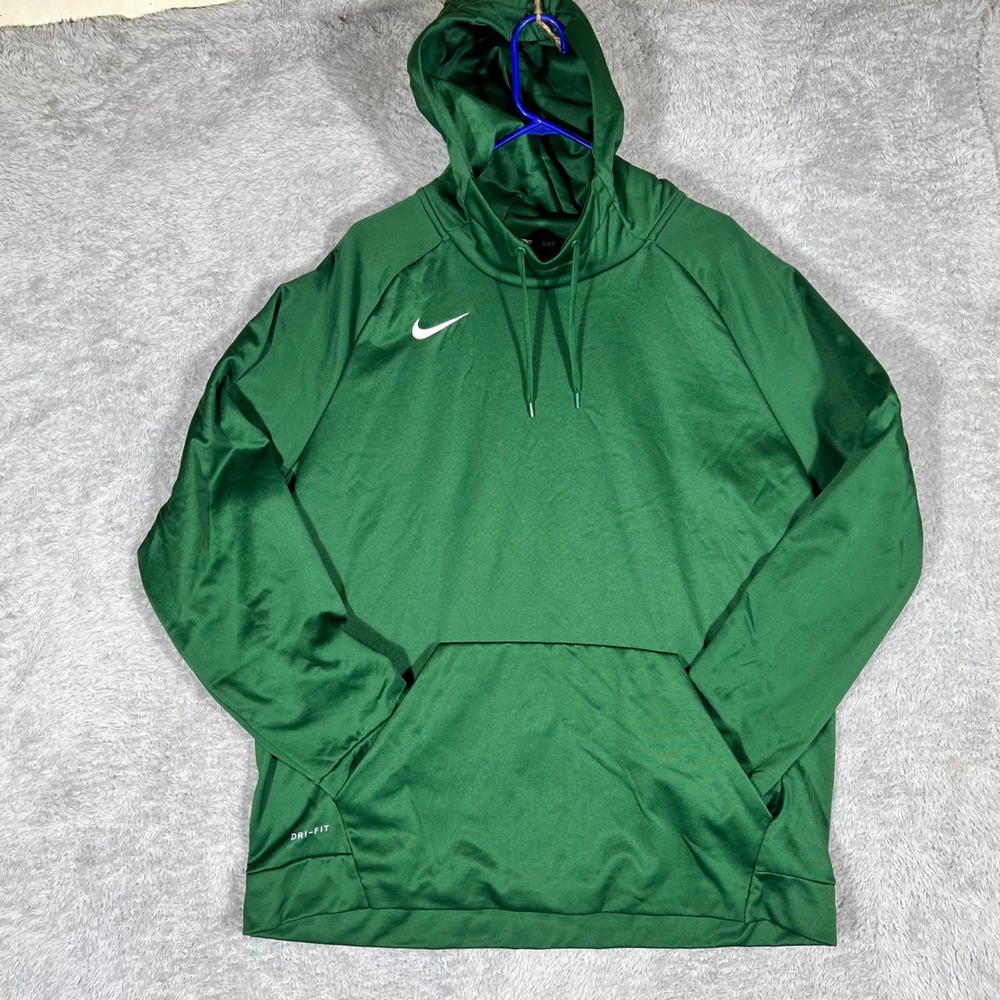 Nike Dri-FIT Mens XXL Green Pullover Hoodie Training Sweatshirt Raglan Logo